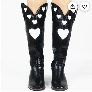 Black tall cowgirl boots with hearts